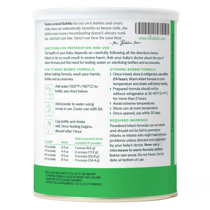Bobbie 14.1 oz organic infant formula container
