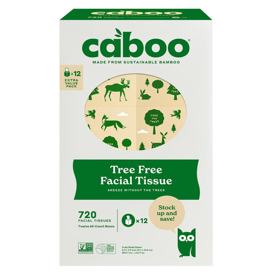 Three-ply tree-free facial tissue boxes