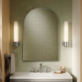 Kohler Orime gold arched framed mirror 24 x 36 inches