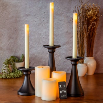 Fusion flameless tapers pillars holders and remote 9-piece candle set