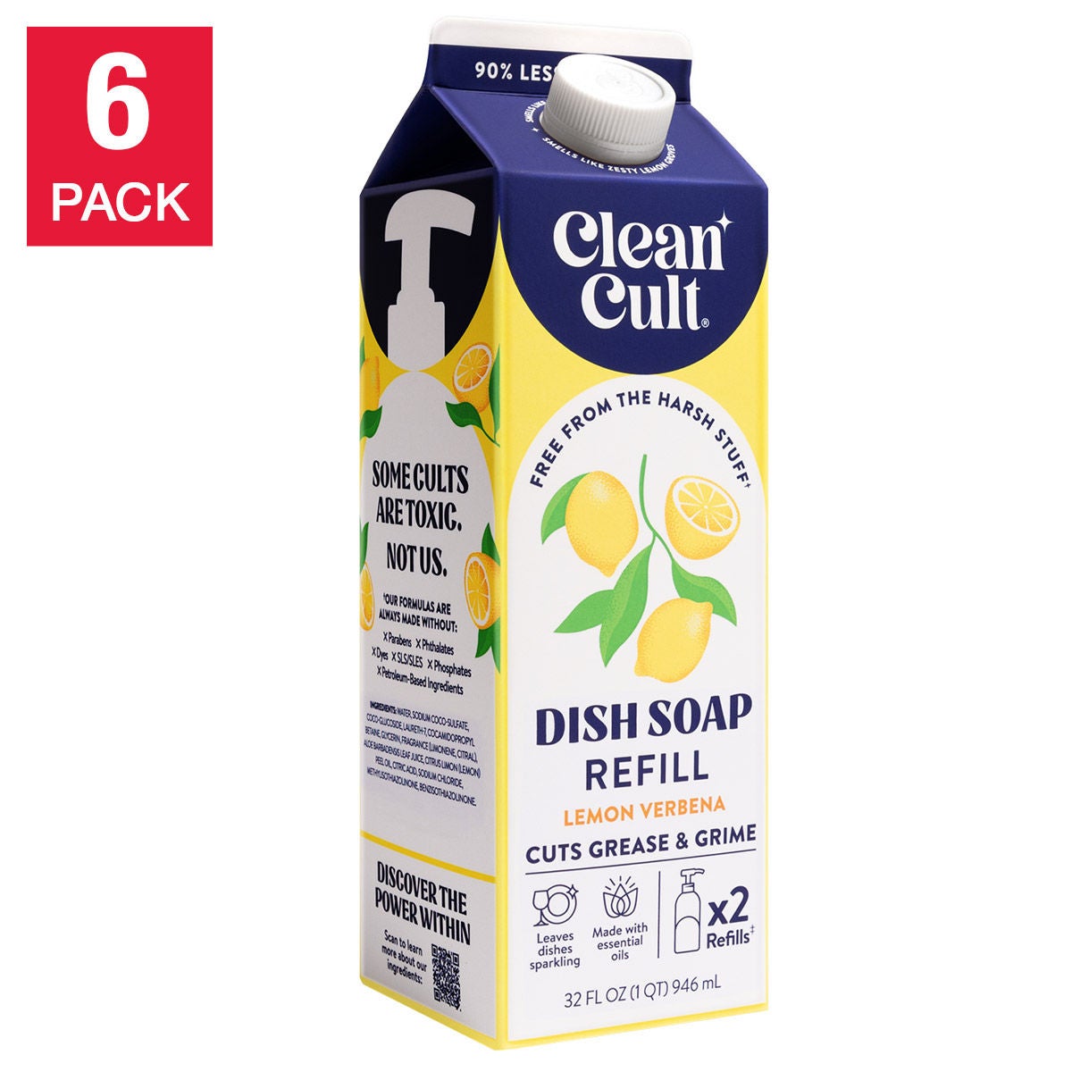 Cleancult Lemon Verbena liquid dish soap 6-count pack