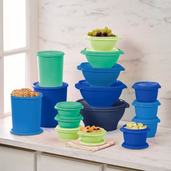 Tupperware airtight food storage containers with orange lids