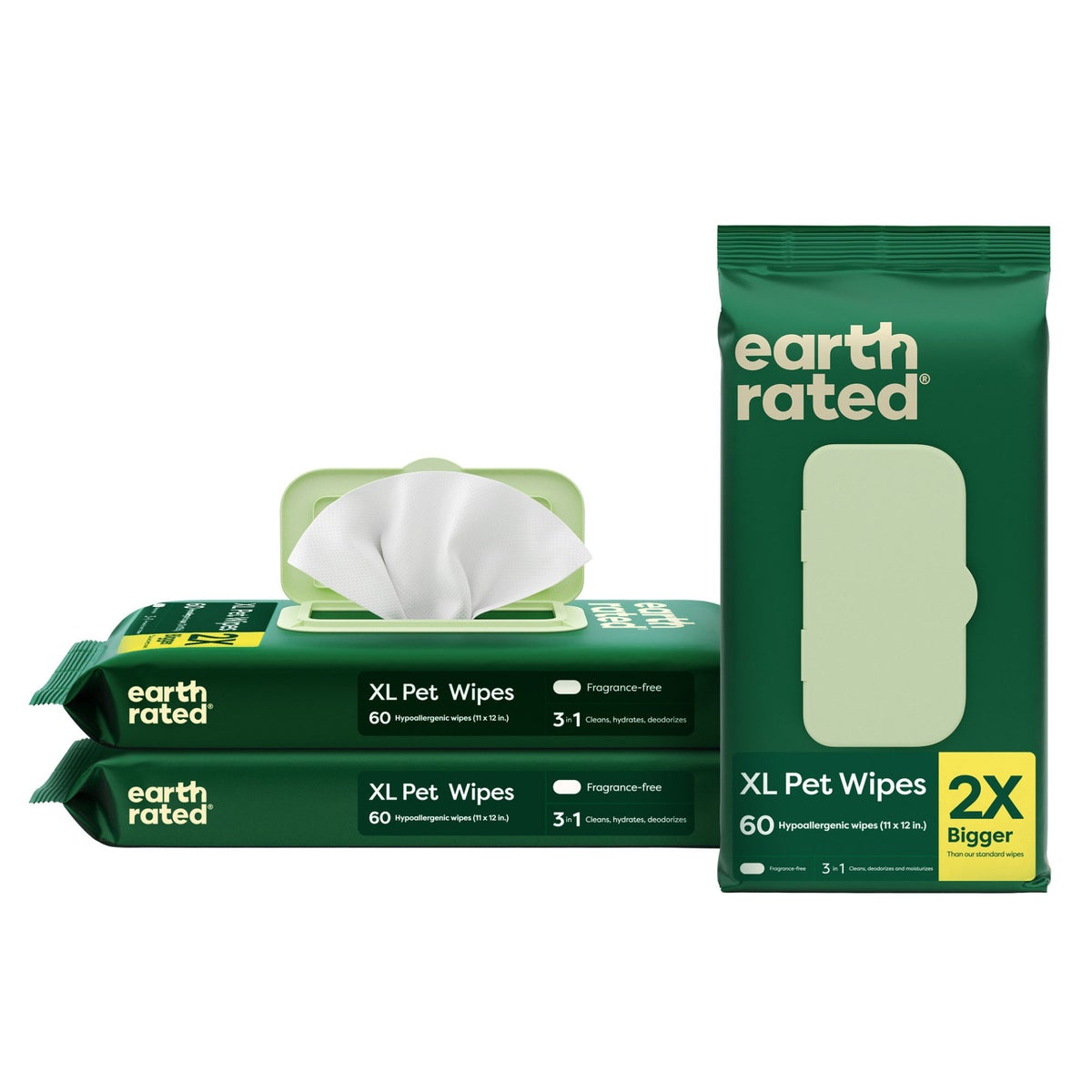 Earth Rated XL hypoallergenic pet wipes 3-pack