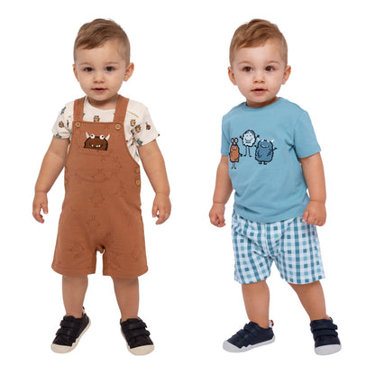 Pekkle Baby 4-piece overall and short set in red