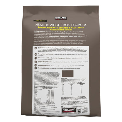 Kirkland Signature dog food bag for healthy weight formula