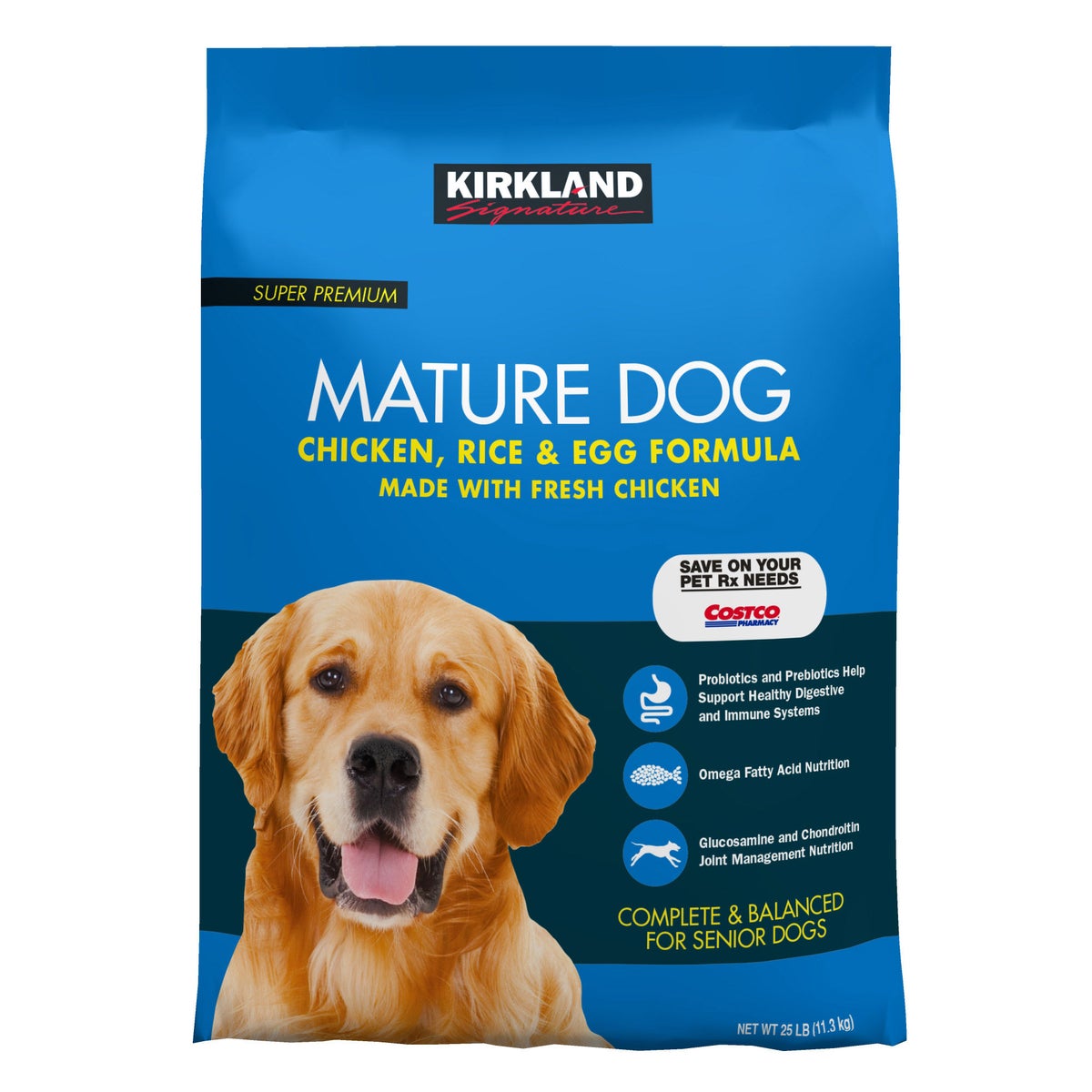 Kirkland Signature mature chicken rice and egg dog food 25 lb bag