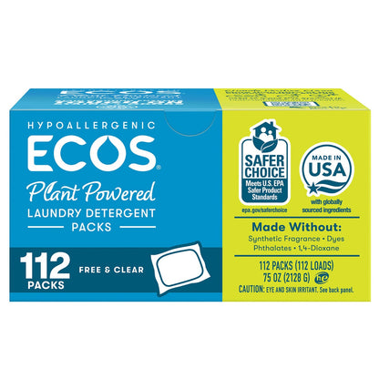 ECOS Free & Clear laundry detergent packs 112-count