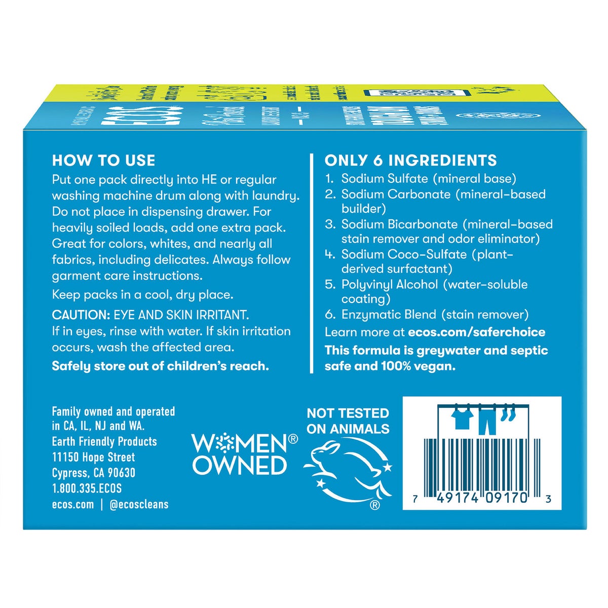 ECOS plant-powered detergent packs for laundry