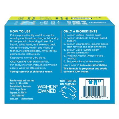 ECOS plant-powered detergent packs for laundry