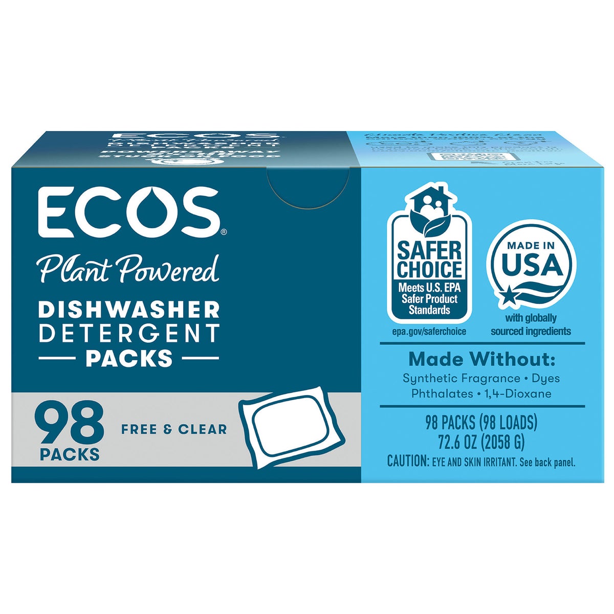 ECOS Free & Clear dishwasher detergent packs 98 count