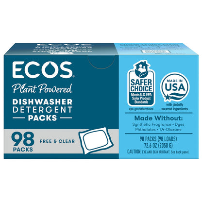 ECOS Free & Clear dishwasher detergent packs 98 count