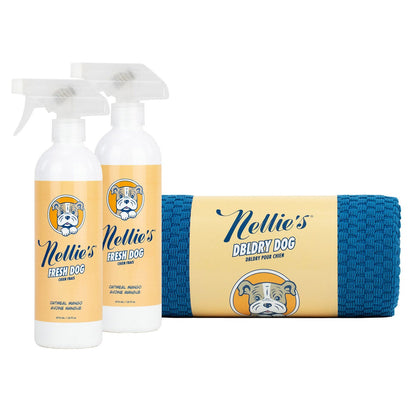 Nellie's dog towel and waterless dog shampoo bundle