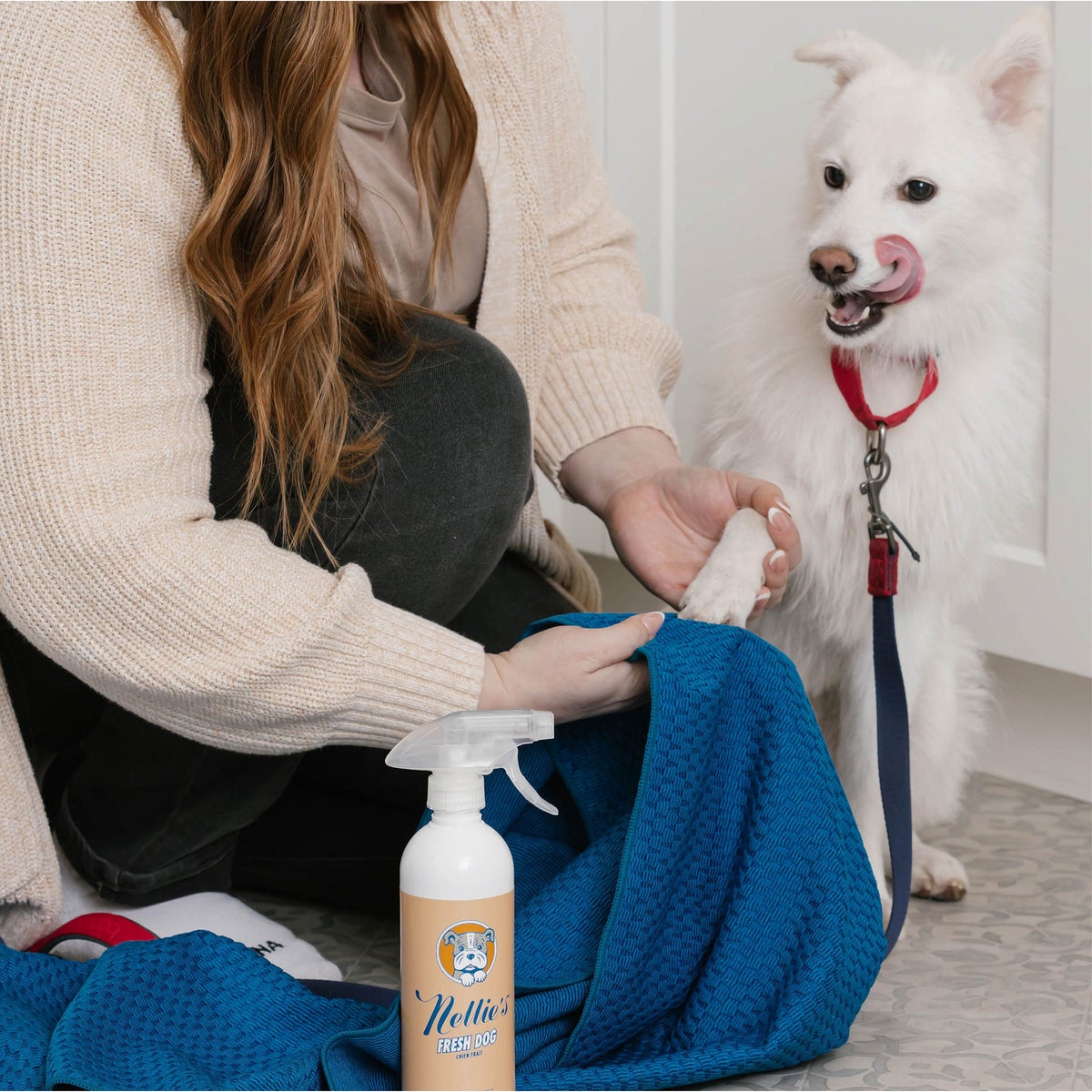 Dog towel included in Nellie's grooming bundle