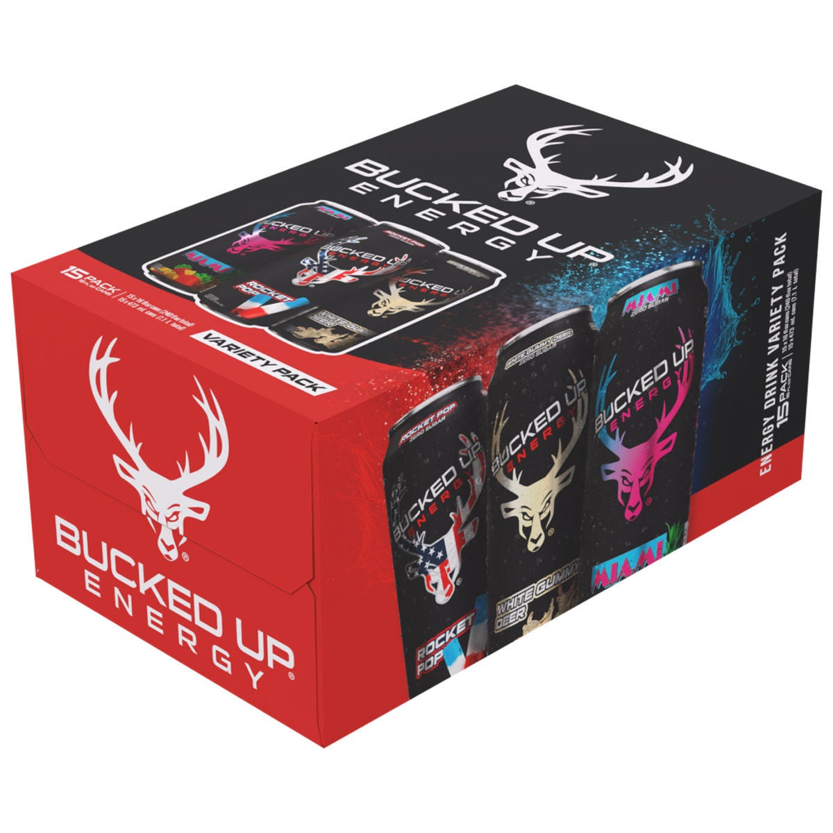 Bucked Up Energy Drink variety pack with 15 cans