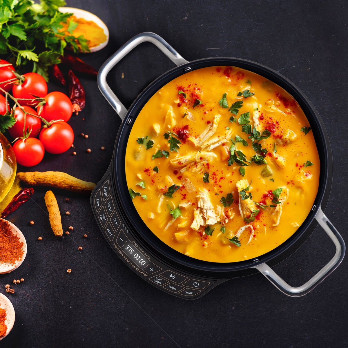 Portable induction burner with ceramic glass surface