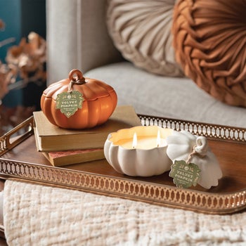 Northern Lights orange ceramic pumpkin candle
