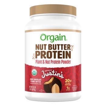 Orgain Justin's dark chocolate peanut butter protein powder