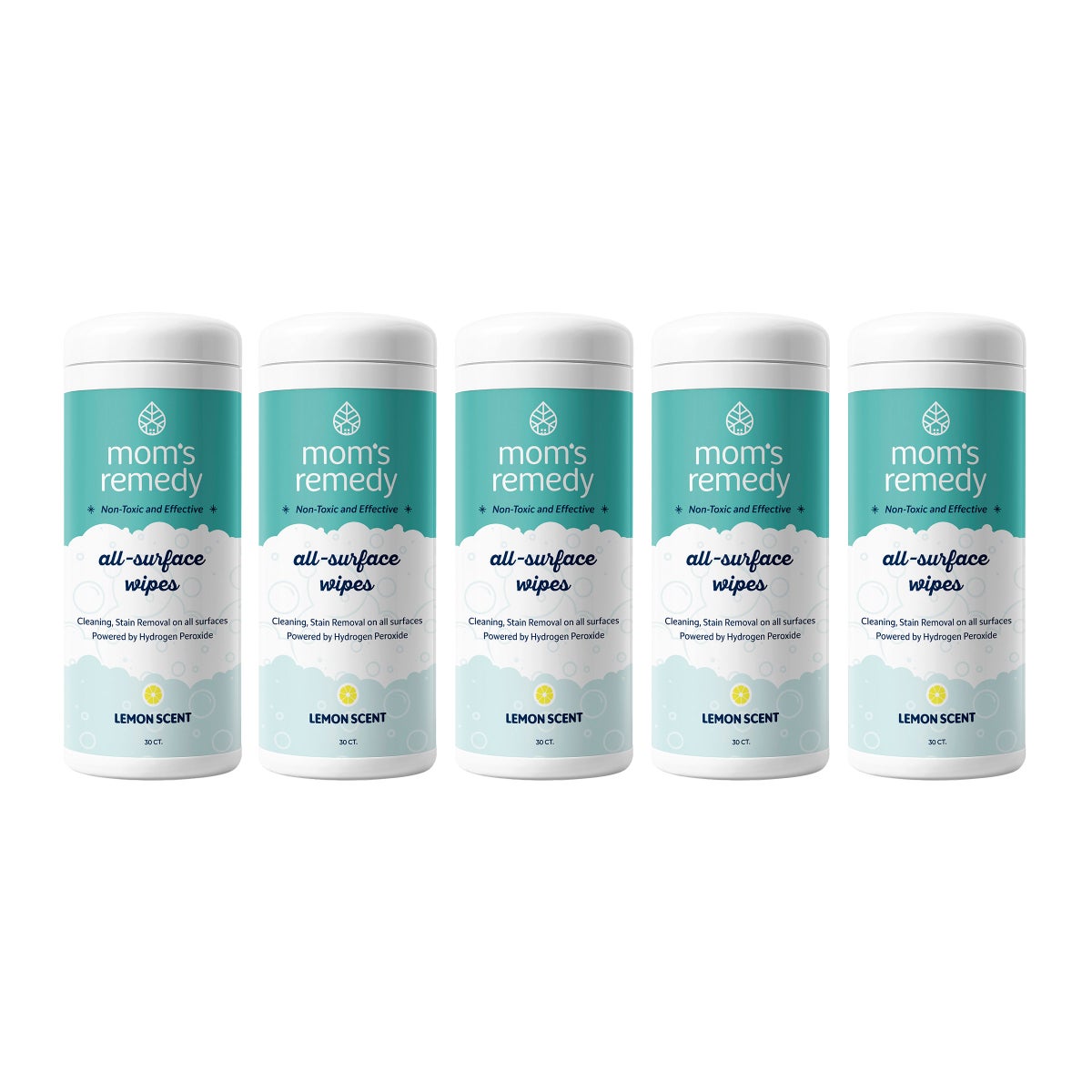 MomRemedy lemon hydrogen peroxide cleaning wipes 5-pack