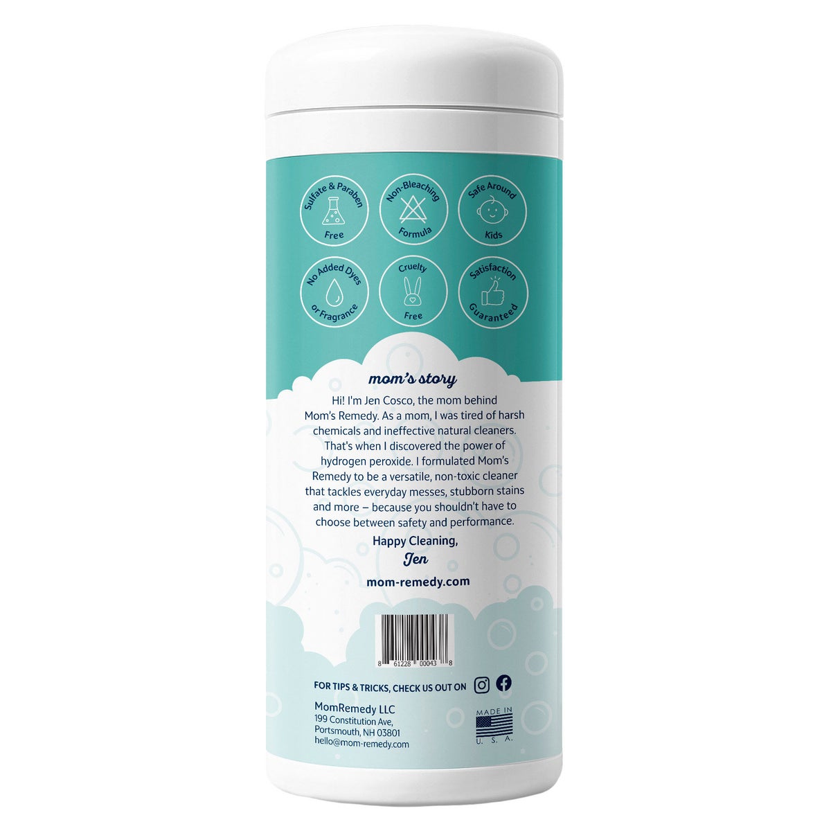 MomRemedy hydrogen peroxide cleaning wipes front view