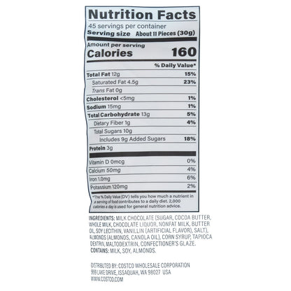 Sweet almond and milk chocolate snack from Kirkland Signature