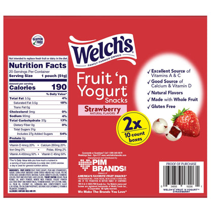 Welch's Fruit 'n Yogurt Snacks, Strawberry, 1.8 oz, 20-count