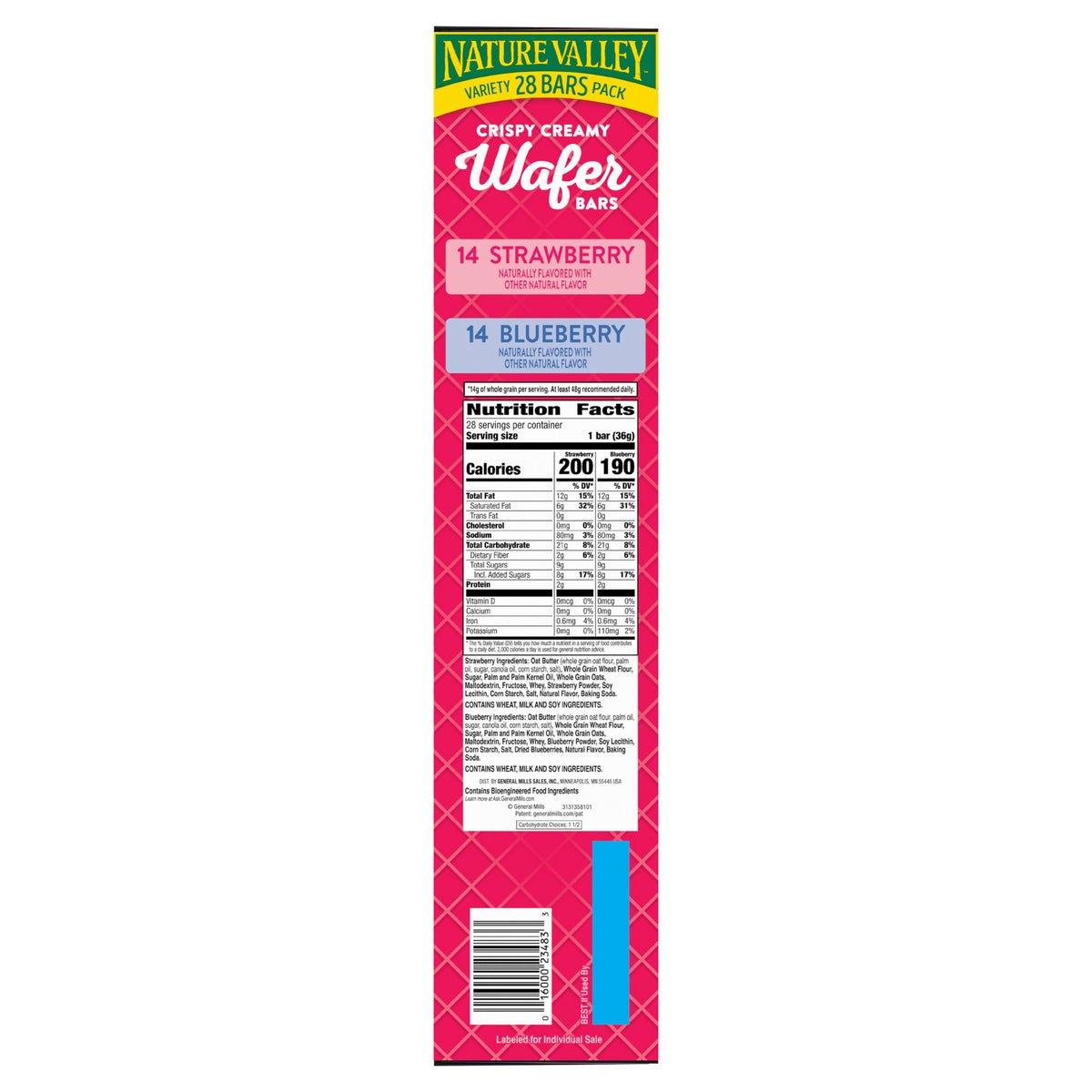 28-count Nature Valley wafer snack bars in strawberry and blueberry