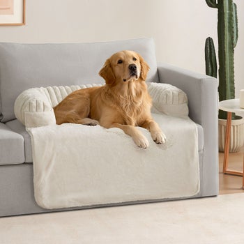 Reversible pet couch cover with faux fur and cooling fabric