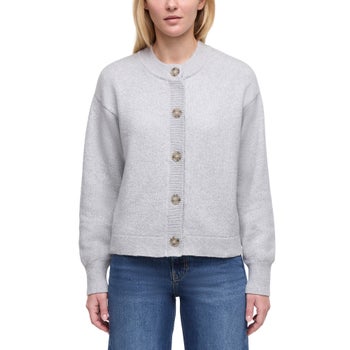 Navy Banana Republic cardigan with faux horn buttons
