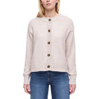 Women's rib-knit crewneck cardigan in navy