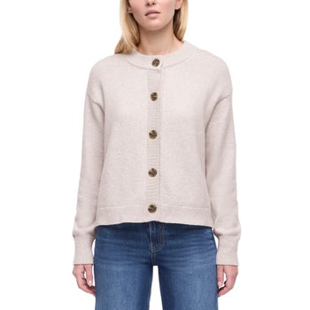 Women's rib-knit crewneck cardigan in navy