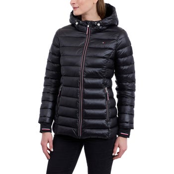 Tommy Hilfiger women's black lightweight puffer jacket front view
