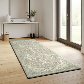 Sasha Adryan Beige 2'6" x 7' runner rug with hi-low weave