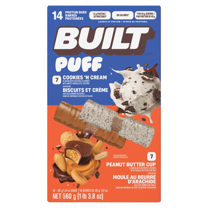 Built Puff protein bars variety pack Cookies 'n Cream and Peanut Butter Cup