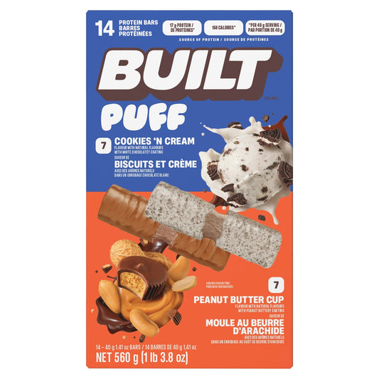 Built Puff protein bars variety pack Cookies 'n Cream and Peanut Butter Cup
