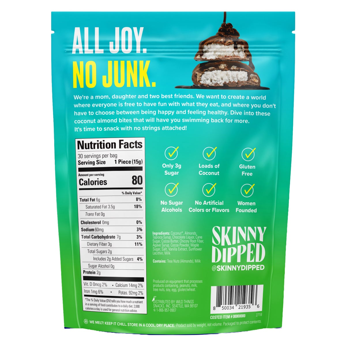 Dark chocolate coconut almond snack bites by Skinny Dipped