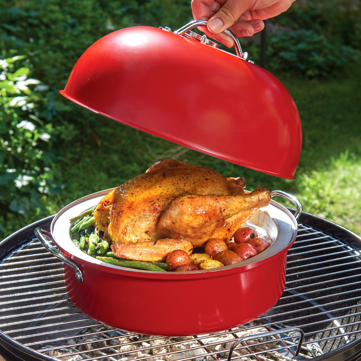 Nordic Ware deluxe kettle smoker with woodchips