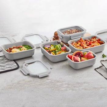 Safdie & Co. charcoal ceramic food storage set with glass lids