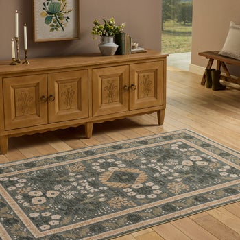 Rifle Paper Co. x Loloi Figaro navy green 5 x 7 area rug