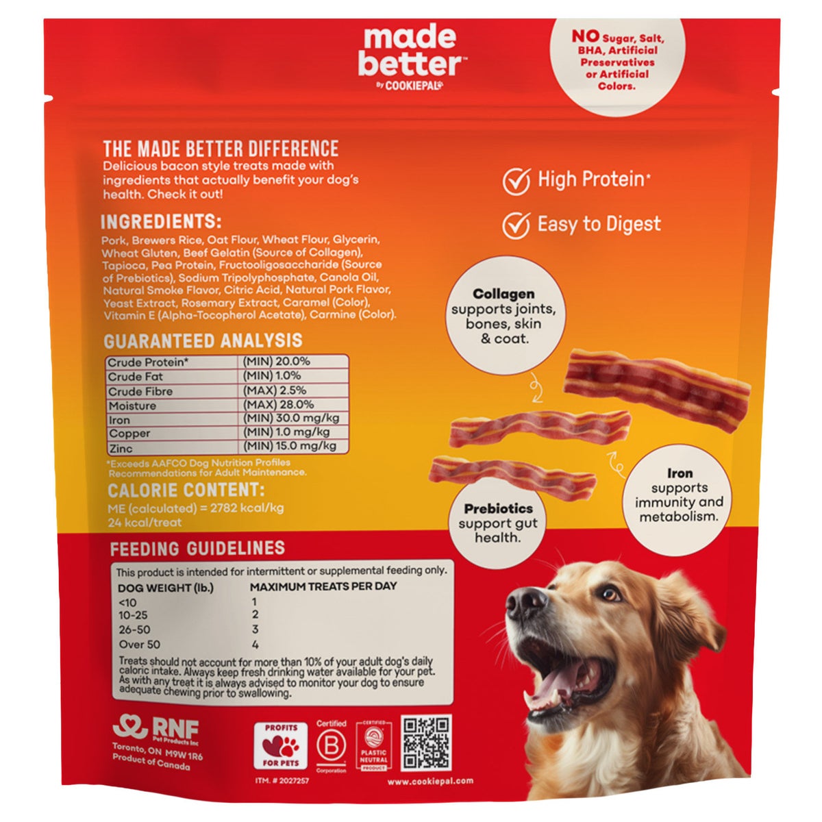 Resealable bag of Made Better dog treats with collagen and prebiotics