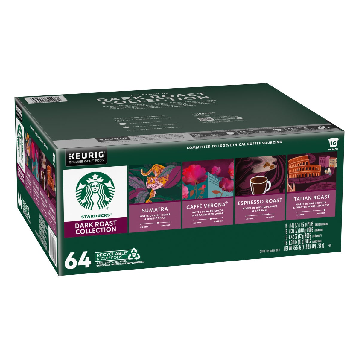 Starbucks K-Cup pod box with dark roast blends
