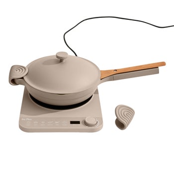 Our Place Induction Plate and Always Pan with Hot Grips in blue