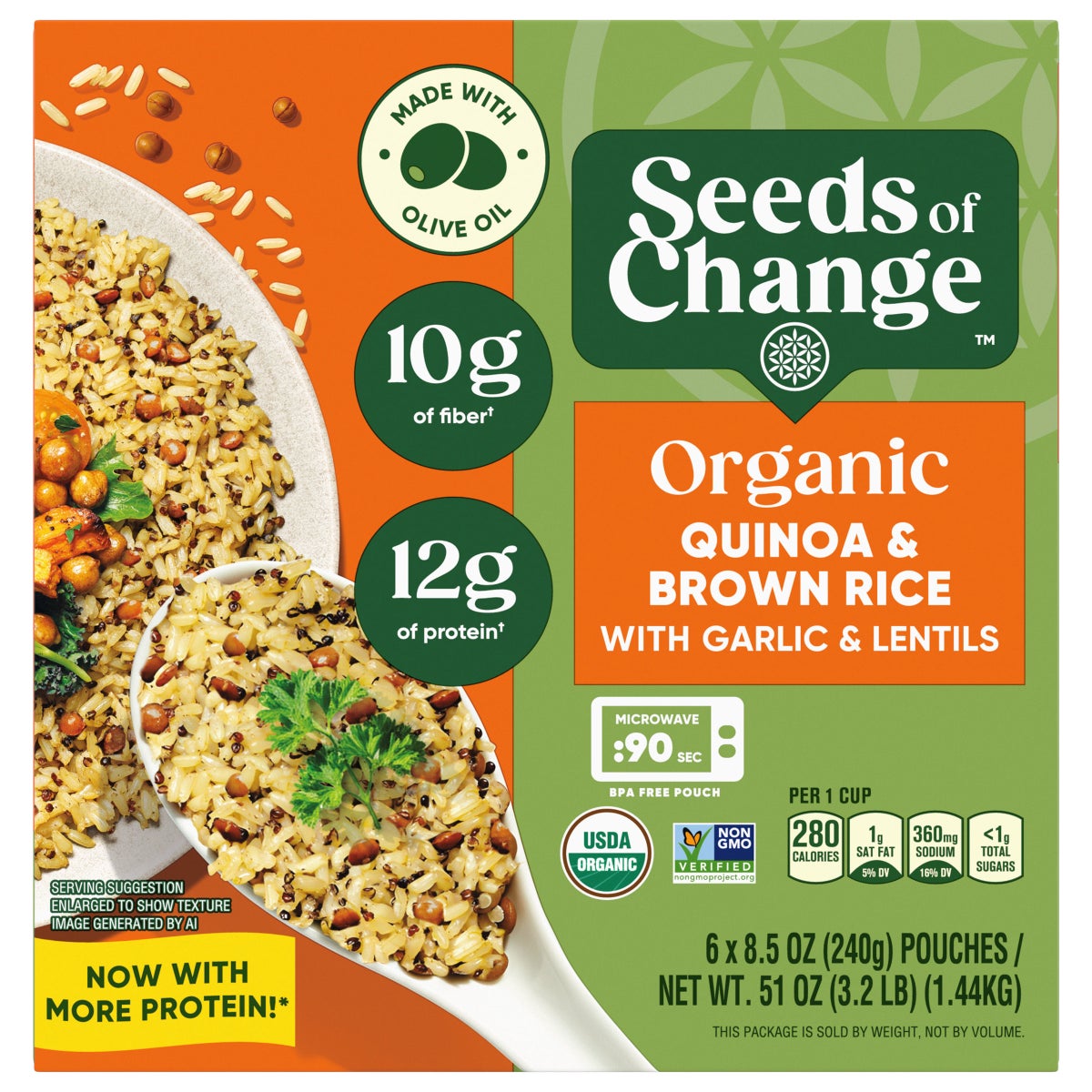 Microwaveable quinoa and brown rice pantry pack