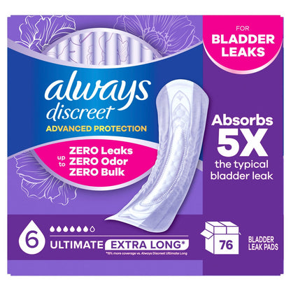 Always Discreet extra long incontinence pads for women 76 count