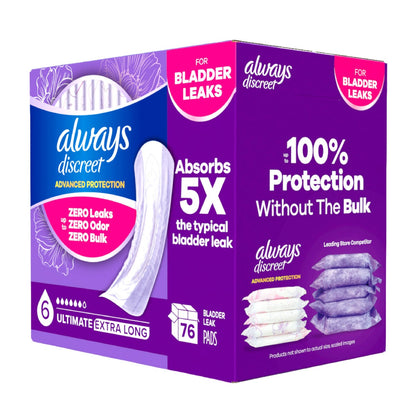 Always Discreet ultimate absorbency pads packaging detail