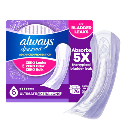 Always Discreet extra long pads with rapid dry core