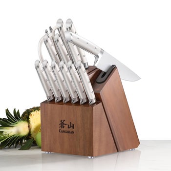 Cangshan TETON 14-piece knife block set with built-in sharpener