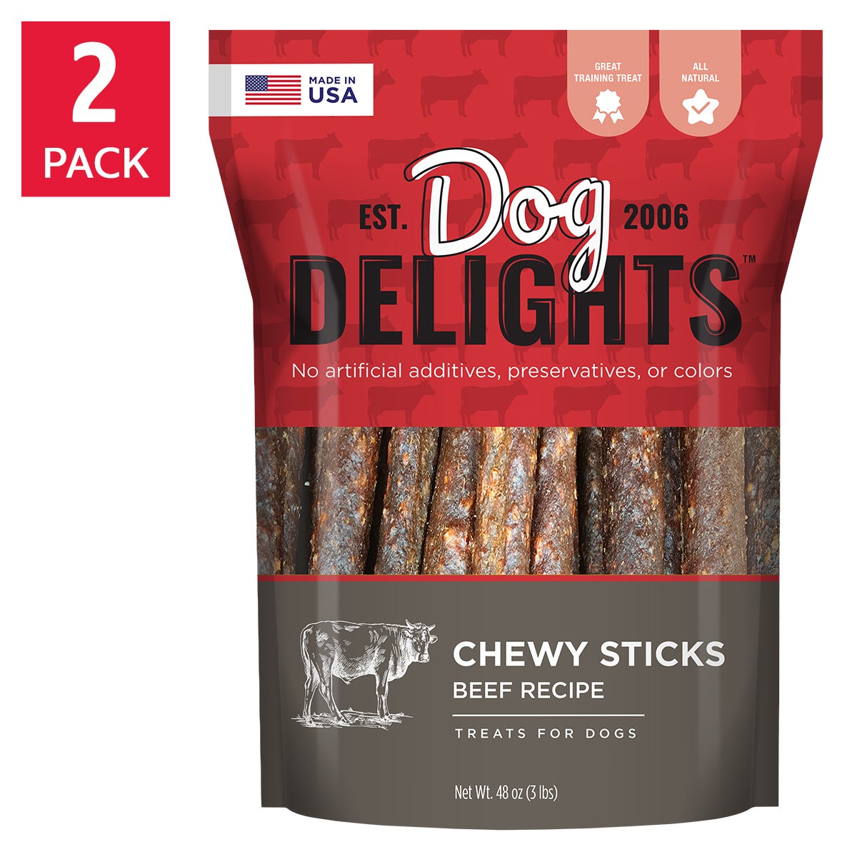 Dog Delights chewy beef sticks 48oz 2 pack