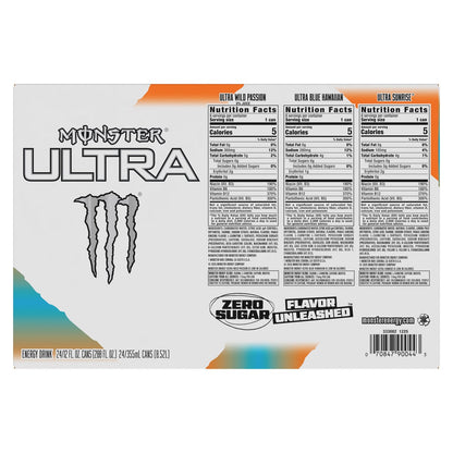 Monster energy drink cans in Ultra Wild Passion Blue Hawaiian Sunrise