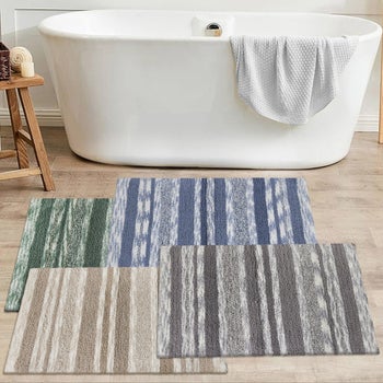 Mineral Springs blue cotton stripe bath mat 24 x 36