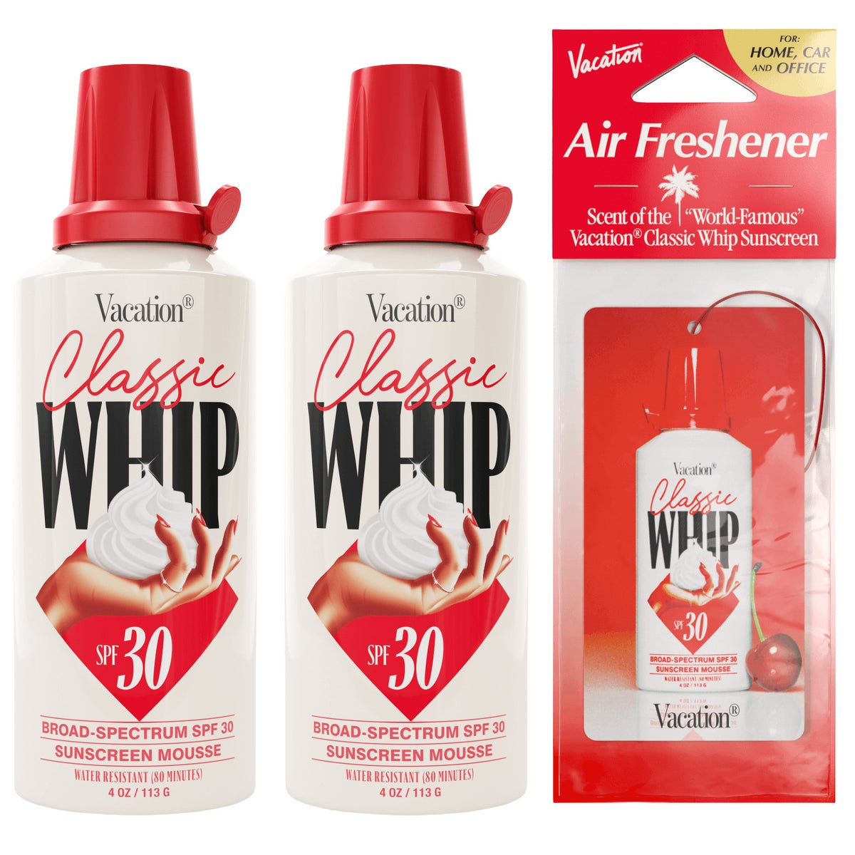 Vacation Classic Whip SPF 30 sunscreen mousse bundle